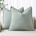 MIULEE Decorative Linen Pillow Covers 18x18 Inch Aqua Green ​Boho Farmhouse​ by MIULEE