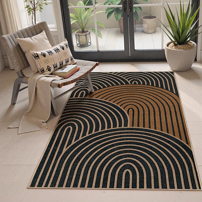 Lahome Modern Rainbow Easy Jute 3x5 Rug, Washable Indoor Outdoor Carpet by Lahome