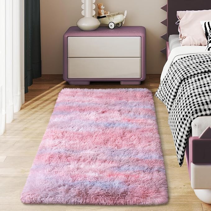 Soft Runner Rugs for Bedroom Hallways, 2x4 Abstract Pink Fluffy Shag Throw Area by Ailyei