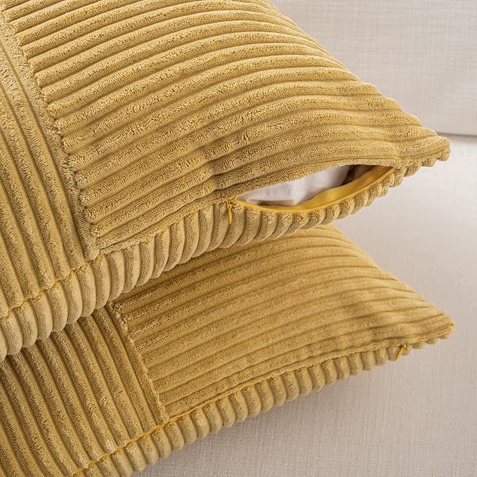 Fancy Homi 2 Packs Mustard Yellow Decorative Throw Pillow Covers 16x26 Inch - Image 3