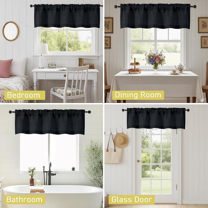 Valances for Windows, Light Filtering Faux Linen Textured Small Short Valance - Image 7