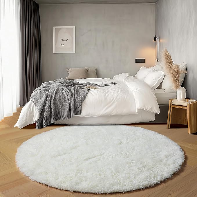 ONASAR Cream White Round Area Rugs 6ft, Fluffy Soft Bedroom Circle Rug Floor Mat - Image 3