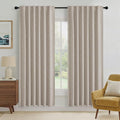 RYB HOME Natural Beige 100% Blackout Linen Curtains 72 inch Long, Thermal by RYBHOME