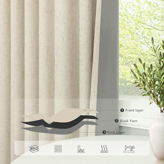 Darkening Curtains for Bedroom 72 Inch Length 2 Panels Coastal Linen Textured - Image 5