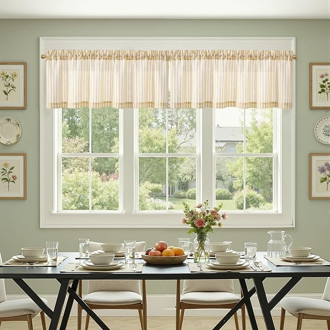 jinchan Linen Stripe Valance for Window 16 Inch Modern Rustic Farmhouse Valance - Image 4