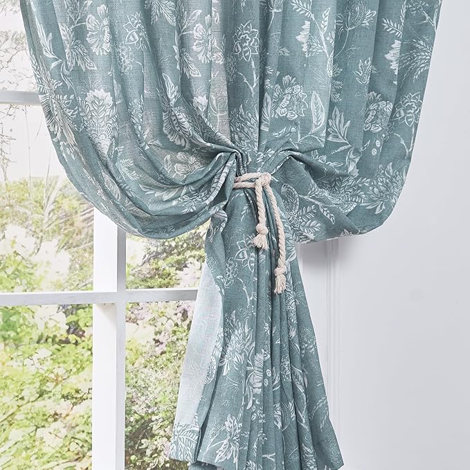 jinchan Linen Floral Curtains for Living Room, 96 Inch Length Curtains - Image 3