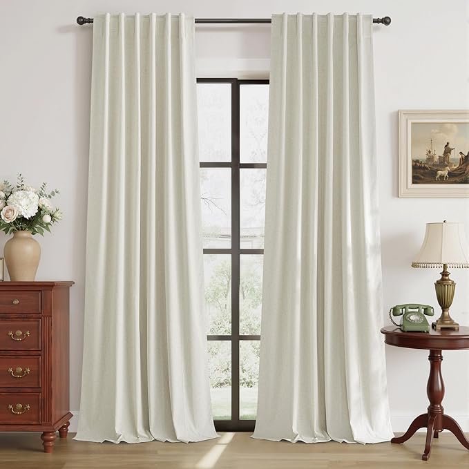 RYB HOME 100% Blackout Curtains Natural Linen Blended, Thermal Insulated Room by RYBHOME
