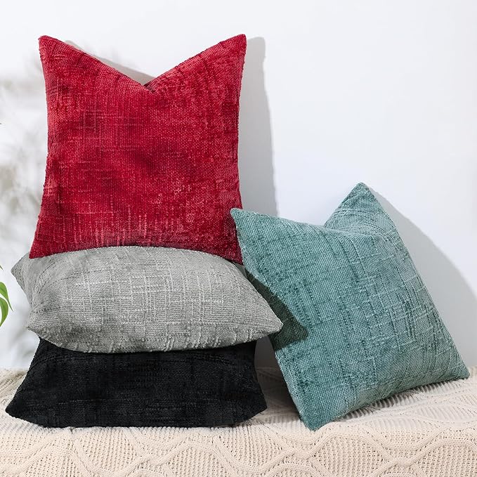 decorUhome Red Chenille Throw Pillow Covers 18x18 Set of 2 Textured Soft Cozy - Image 9
