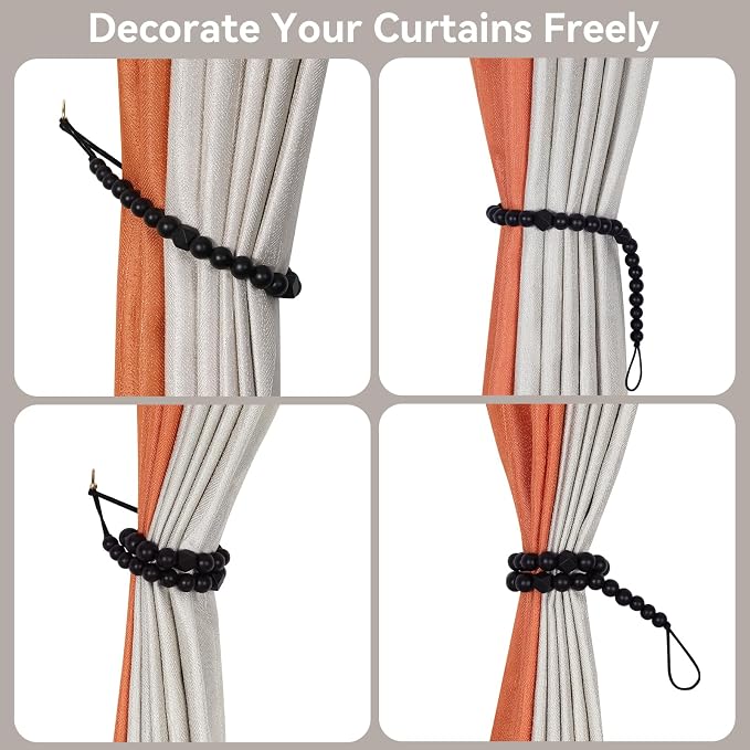 Wood Bead Curtain Tiebacks, KLOGTSIND Set of 6 Curtain Holdbacks - Image 3