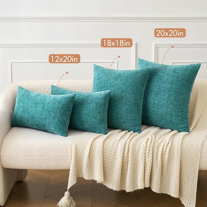 MIULEE Pack of 2 Couch Throw Pillow Covers 18x18 Inch Soft Teal Chenille Pillow - Image 4