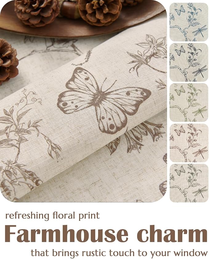 jinchan Floral Linen Curtains for Living Room 84 Inch Length Butterfly Curtain - Image 8