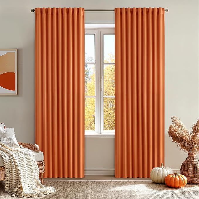 MIULEE 2 Panels Orange Back Tab Blackout Curtains 84 Inch Length by MIULEE