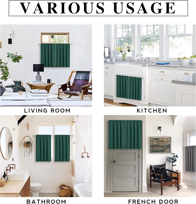 RYB HOME Short Hunter Green Blackout Curtains - Image 6