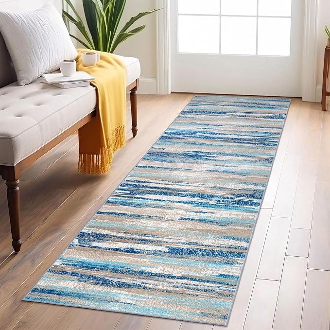 Lansny Abstract Runner Rug 2x6, Soft Printed Kitchen Runner, Thin Faux Wool by lansny