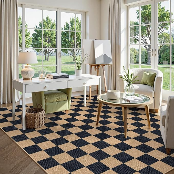 Lahome Colette Checkered Easy Jute 8x10 Rug, Washable Rugs - Image 6