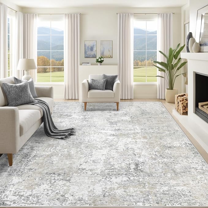 8x10 Area Rugs for Living Room, Washable Modern Abstract Large Area Rug Neutral by XLUEZ