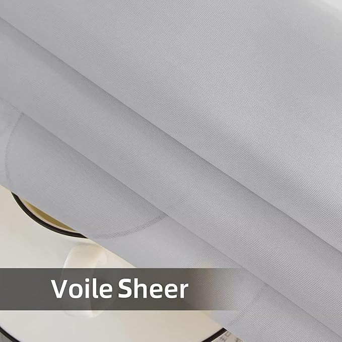 youleyar Solid Sheer Rod Pocket Curtain Voile Draperies 2 Panels White Beige - Image 5
