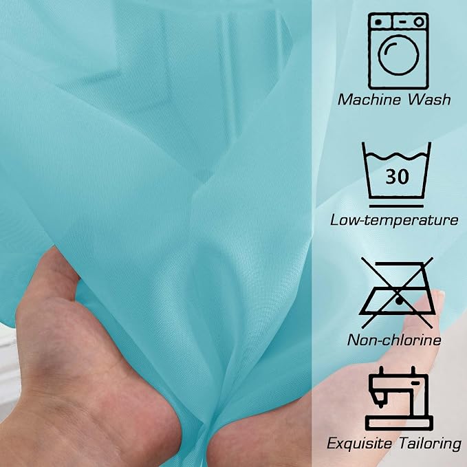 OWENIE Short Aqua Sheer Curtains 36 Inch Length 2 Panels Set, Kitchen Tiers - Image 5