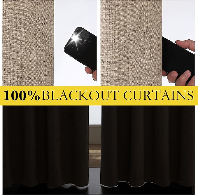 NICETOWN Burlap Vintage Open Linen Weave Flax Thermal Curtains, 100% Blackout - Image 4