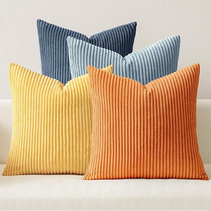 MIULEE Pack of 4 Blue-Orange Corduroy Decorative Throw Pillow Covers 18x18 Inch by MIULEE