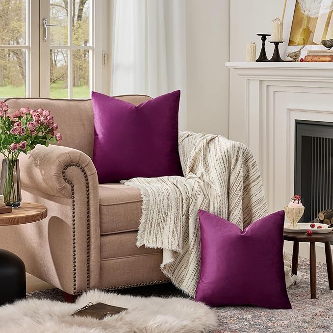 GIGIZAZA Purple Decorative Velvet Decorative 20x20 Throw Pillow Covers - Image 3