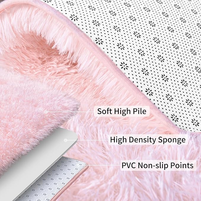 Soft Shag Runner Rugs for Girls Bedroom, 2x6 Pink Fluffy Throw Area Rug Non - Image 5