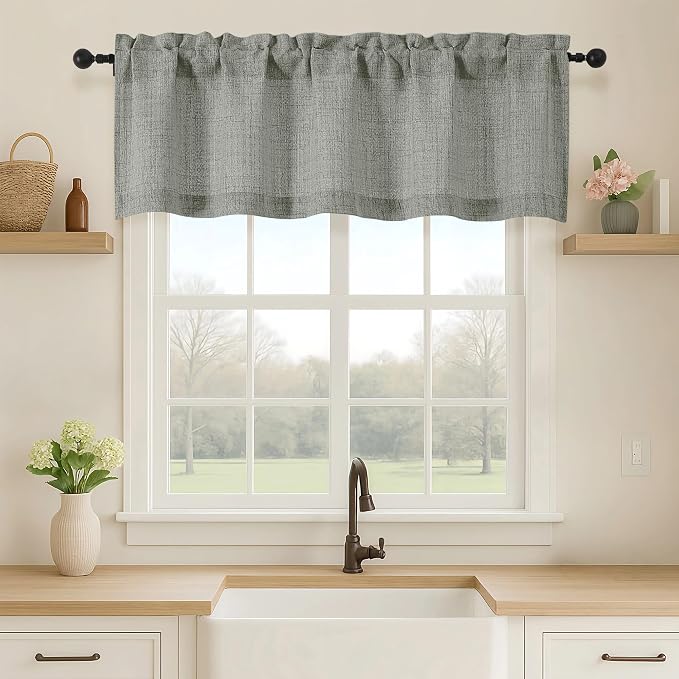 OVZME Valance for Windows, Light Filtering Faux Linen Textured Small Short by OVZME