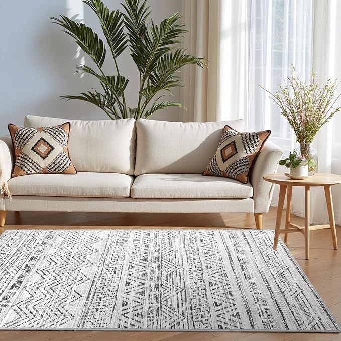 3x5 Washable Entryway Area Rug: Modern Moroccan Small Runner Rug Indoor Soft - Image 2