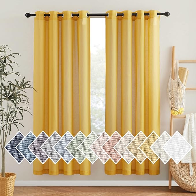 NICETOWN Linen Sheer Curtains 72 inch Length 2 Panels, Grommet Linen Blend by NICETOWN