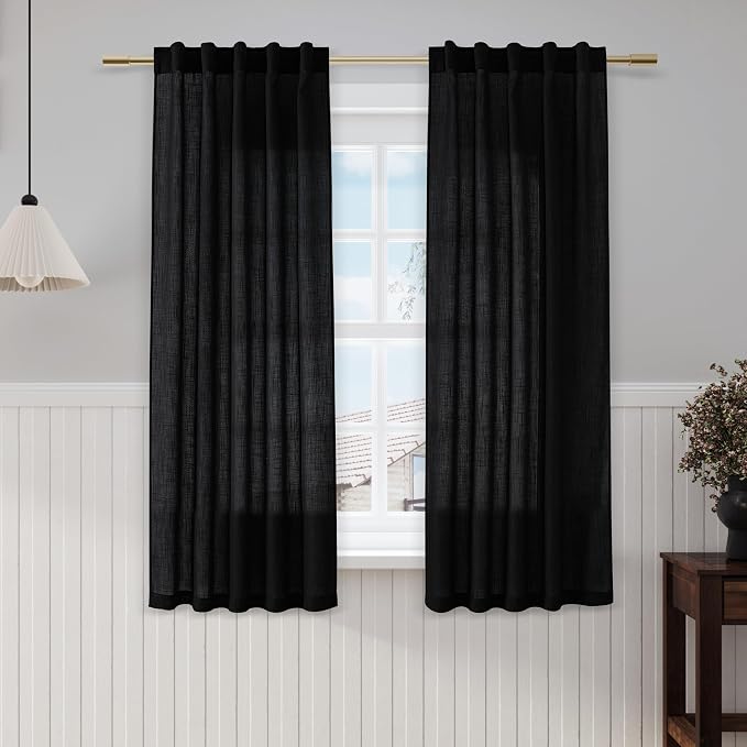Black Linen Curtains 63 inches Long by Nanspring