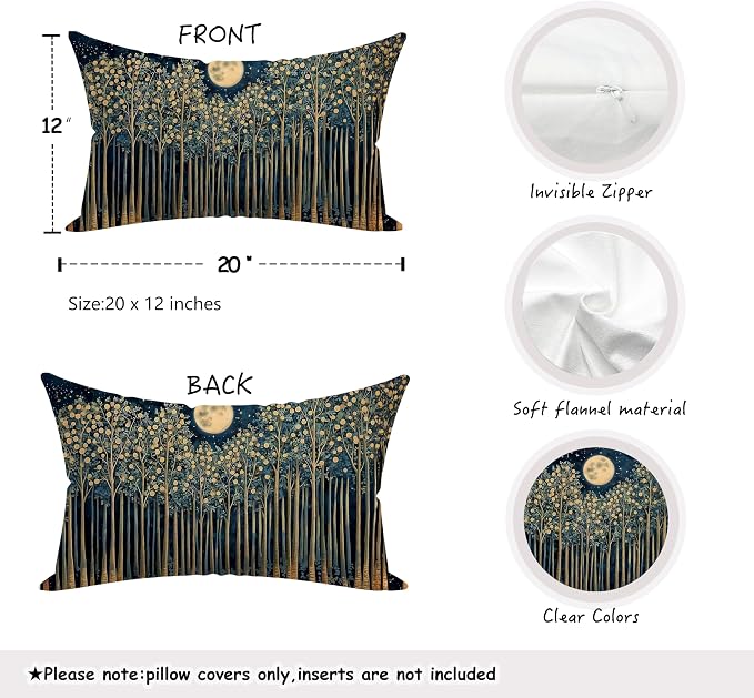 Rustic William Morris Night Moon Forest Green Decor Pillow Covers 12x20 - Image 2