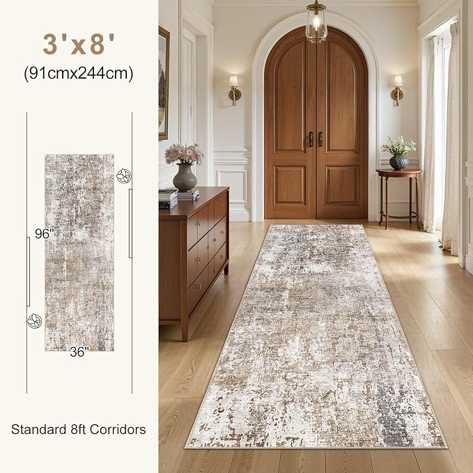 UERMEI 3X8 Washable Runner Rug for Hallway: Soft Neutral Modern Abstract Area - Image 3