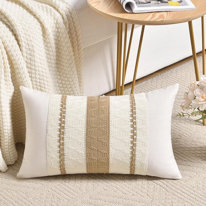 Fancy Homi Set of 1 Neutral Tan Lumbar Decorative Throw Pillow Cover 12x20 Inch by Fancy+Homi