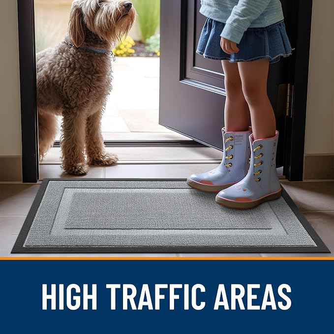 OLANLY Front Door Mat Outside 59x34, All-Season Heavy-Duty Rubber Doormat | Ash - Image 6