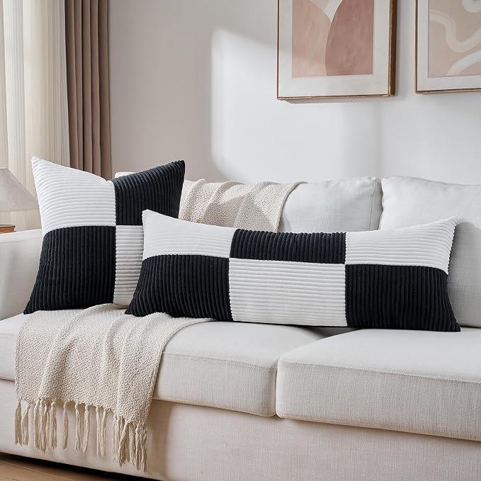 Fancy Homi Set of 2 Black White Decorative Throw Pillow Covers 16x16 Inch - Image 6