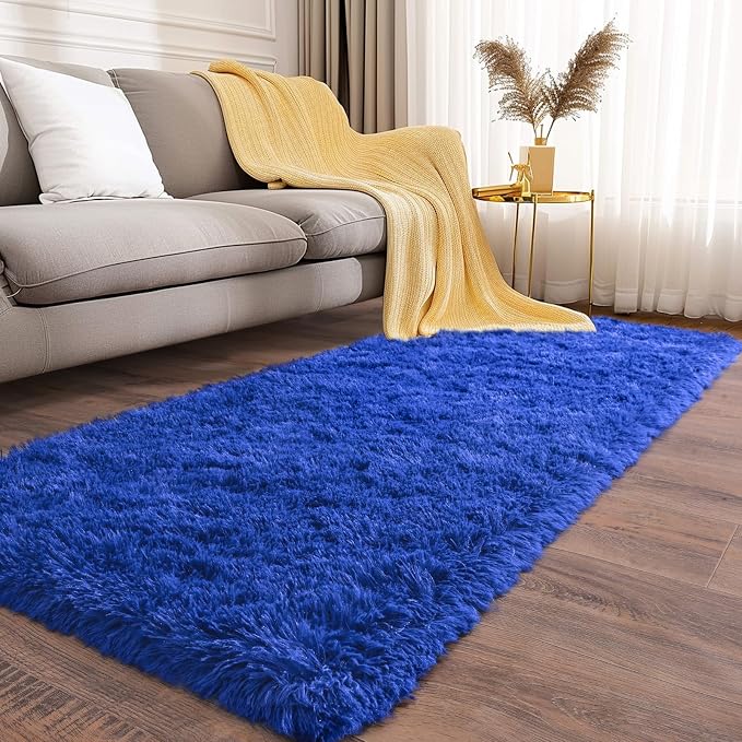 Soft Runner Rugs for Bedroom Hallways, 2 Packs 2x6 Royal Blue Fluffy Shag Throw - Image 2