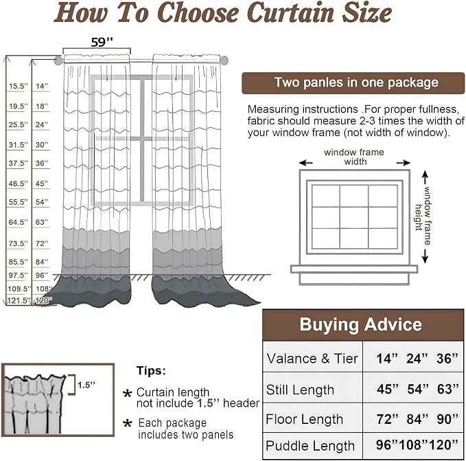 Chyhomenyc Extra Long Ivory Sheer Curtains 108 Inches Long 2 Panels, Light - Image 2