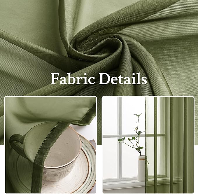 MIULEE 2 Panels Solid Color Sheer Window Curtains Elegant Window Voile - Image 3