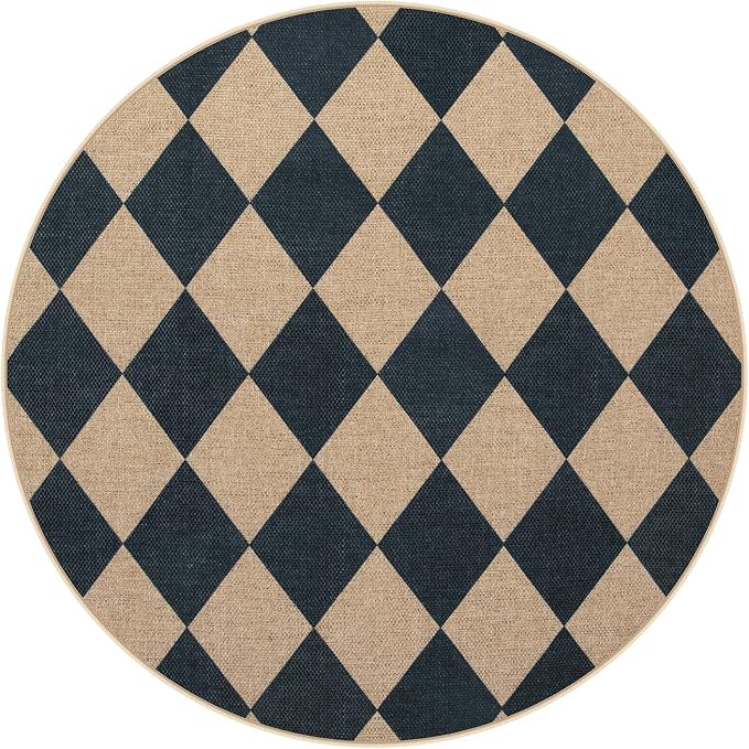 Lahome Colette Checkered Round Rug 3ft, Circle Indoor Outdoor Entryway Patio - Image 8