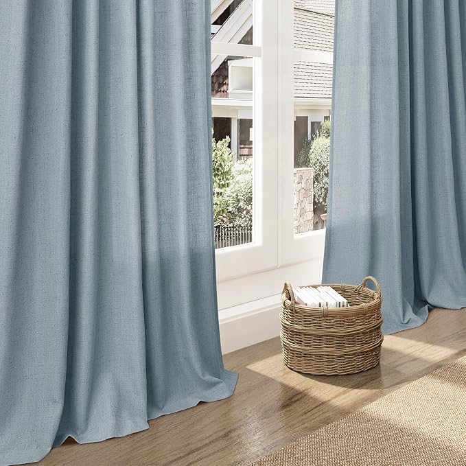 Nanspring Light Blue Linen Curtains Semi Sheer 96 Inches Long 2 Panels Set - Image 6