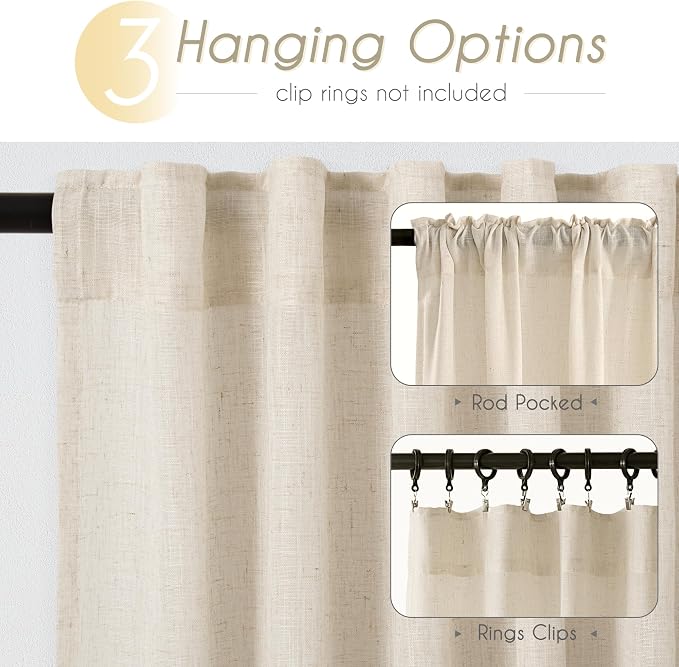 Apricot Linen Curtain 84 inch Length 2 Panels Set Back Tab Light Filtering - Image 2