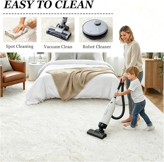 8x10 Area Rug Living Room Bedroom: Fluffy Plush Shag Carpet Ivory | - Image 8