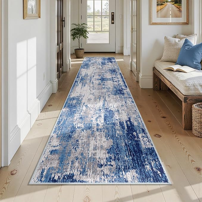 Washable Area Rugs 2'6'' x12 Non-Slip Modern Abstract Soft - Image 8