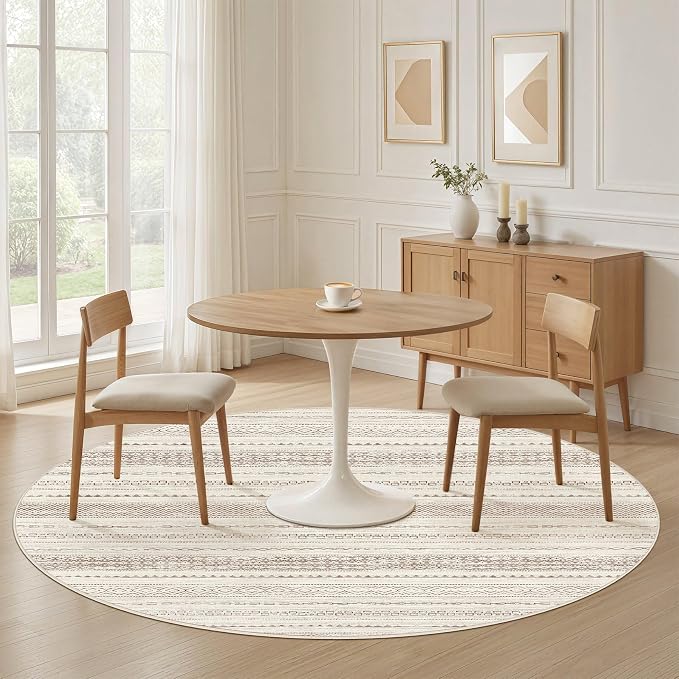 Nakagishi Round Rug Boho Area Rugs: 5x5 Washable Large Circle Neutral Soft - Image 4