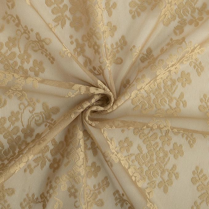 YJ YANJUN Vintage Lace Curtains 63 Inch Length 2 Panels Earthy Neutral Taupe - Image 4