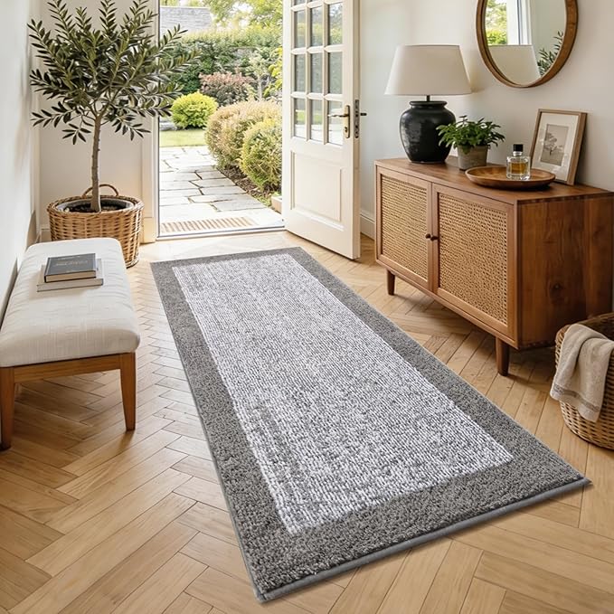 60x24 Long Bathroom Rugs Washable Non Slip, Light Grey Bath Mat - Image 3