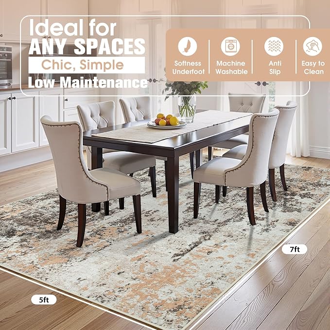 5x7 Area Rugs for Living Room Rug Washable: Abstract Rug for Dining Room - Image 2