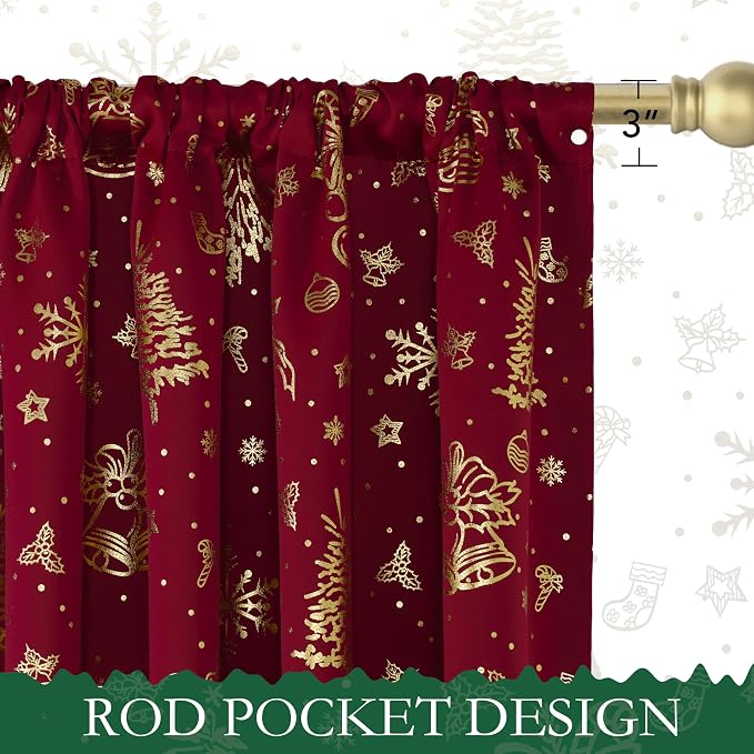 NICETOWN 2 Panels Christmas Red Curtains 52 x 84 Inch, Xmas Theme Window - Image 2