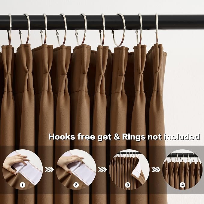 Cappuccino Brown Mocha Curtains 40x84 Inches Long 2 Panels Set, Pinch Pleated - Image 2
