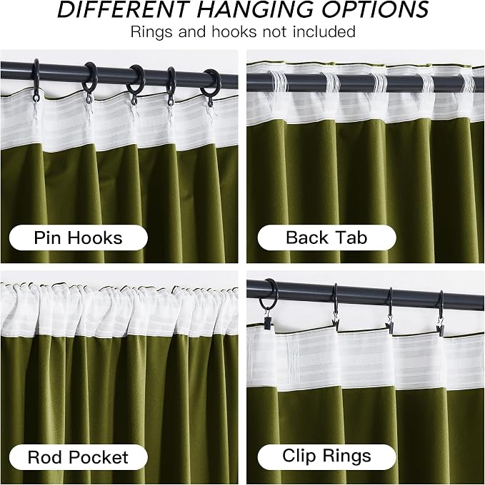 RYB HOME Moss Green Velvet Curtains 96 inches, Luxury and Soft Velvet Fabric - Image 4